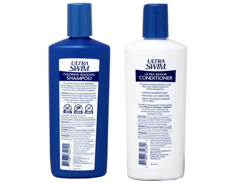 UltraSwim Dynamic Duo Conditioner bottle demonstrates moisture protection after chlorine exposure.