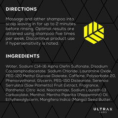 Ultrax Labs Hair Surge label closeup shows caffeine and saw palmetto