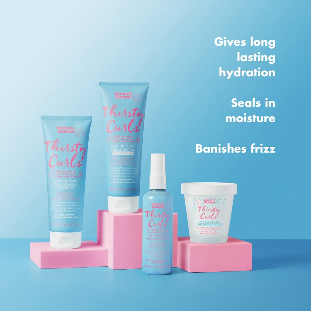 Umberto Giannini Thirsty Curls wash day scene emphasizes easy lather and hydration