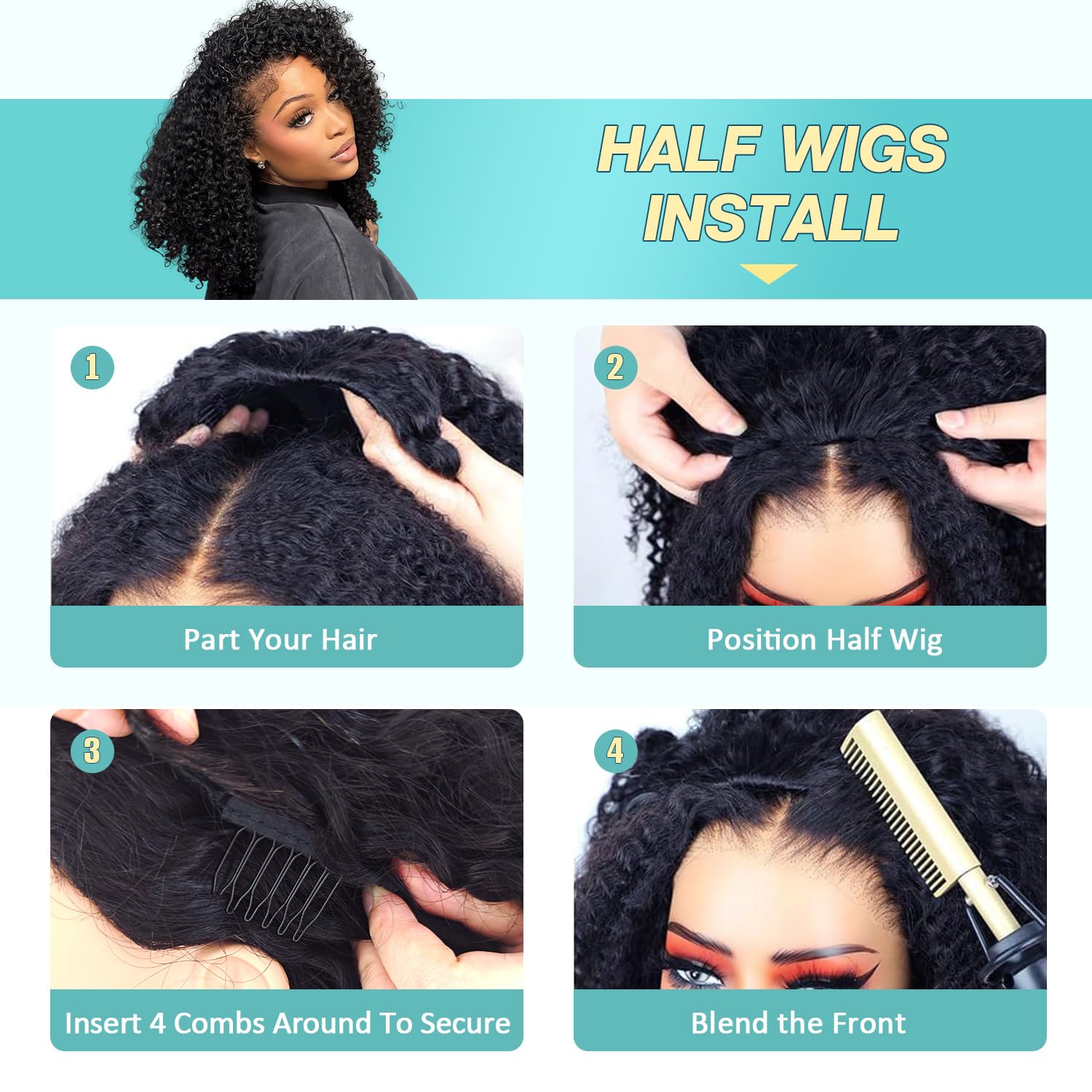 UMEGIRL half wig glueless application wear for quick styling without glue