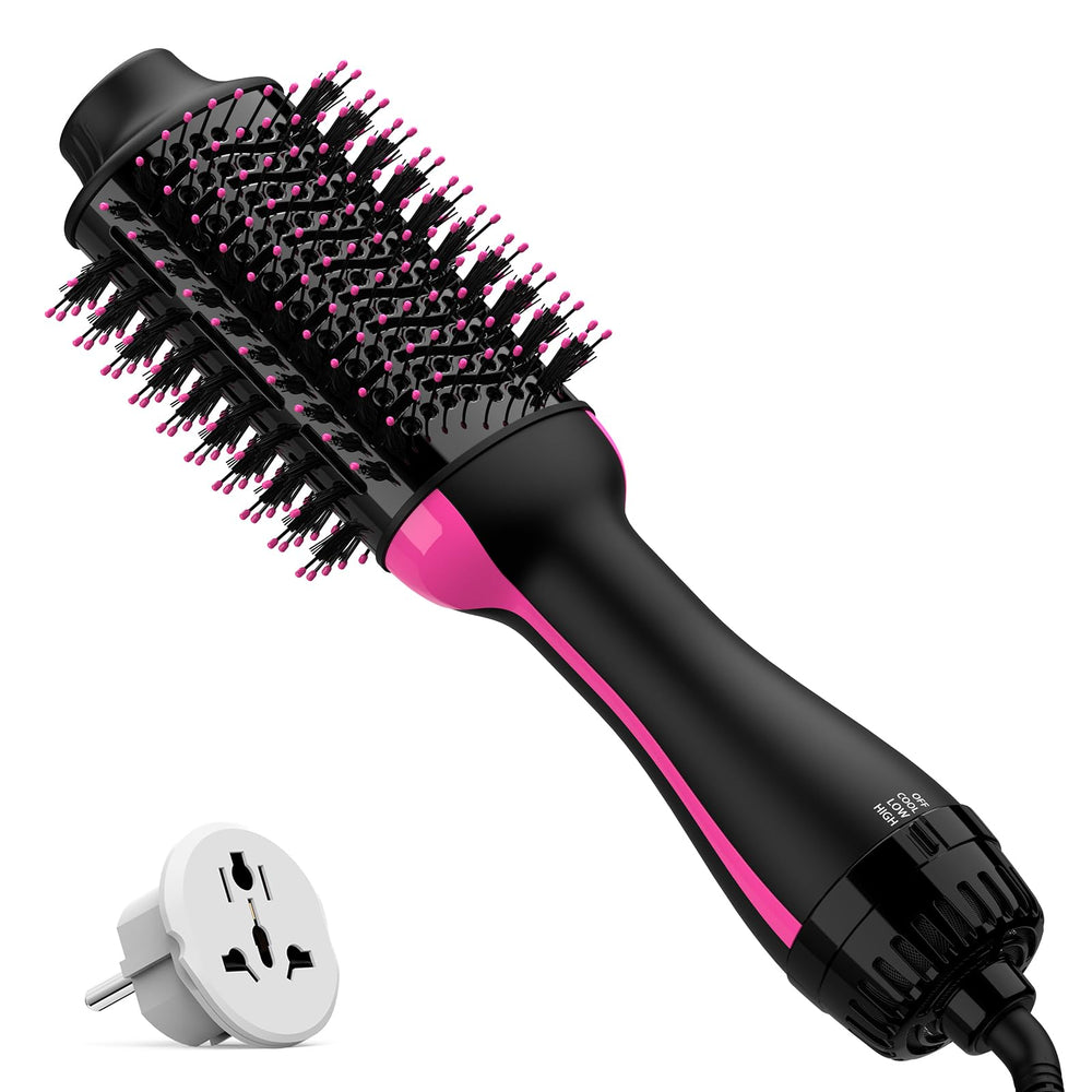 Umeely dual-voltage hair-dryer-brush box image for travel-ready packaging.