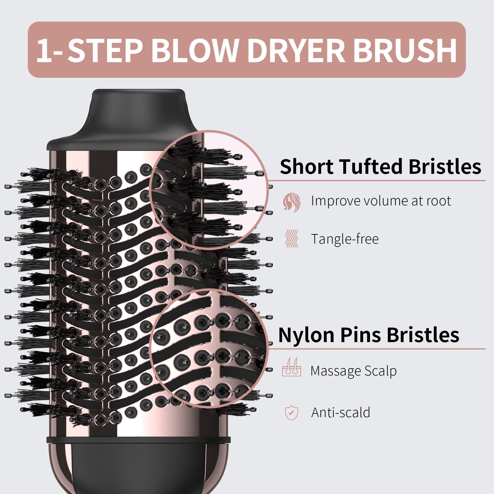 Umeely hair dryer brush nylon pin bristles reduce tangles during styling
