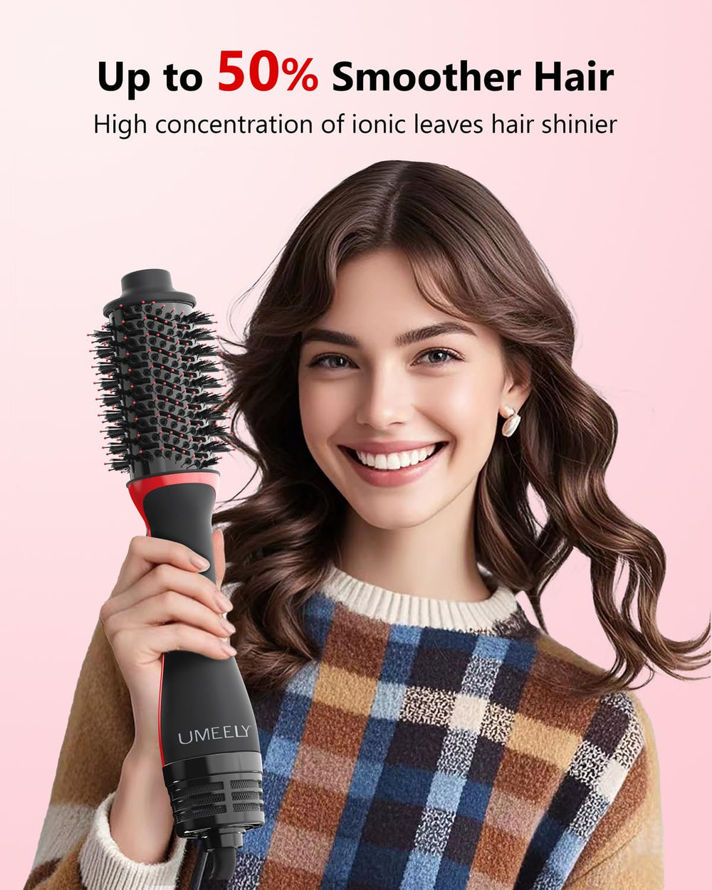 Umeely Plus 2.0 oval brush head delivers smooth, frizz-free volume.