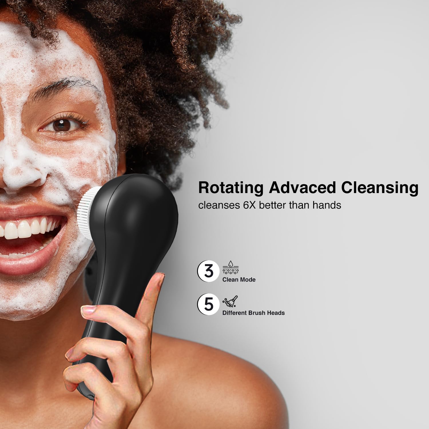 Umickoo Face Scrubber features five brush heads for versatile cleansing.