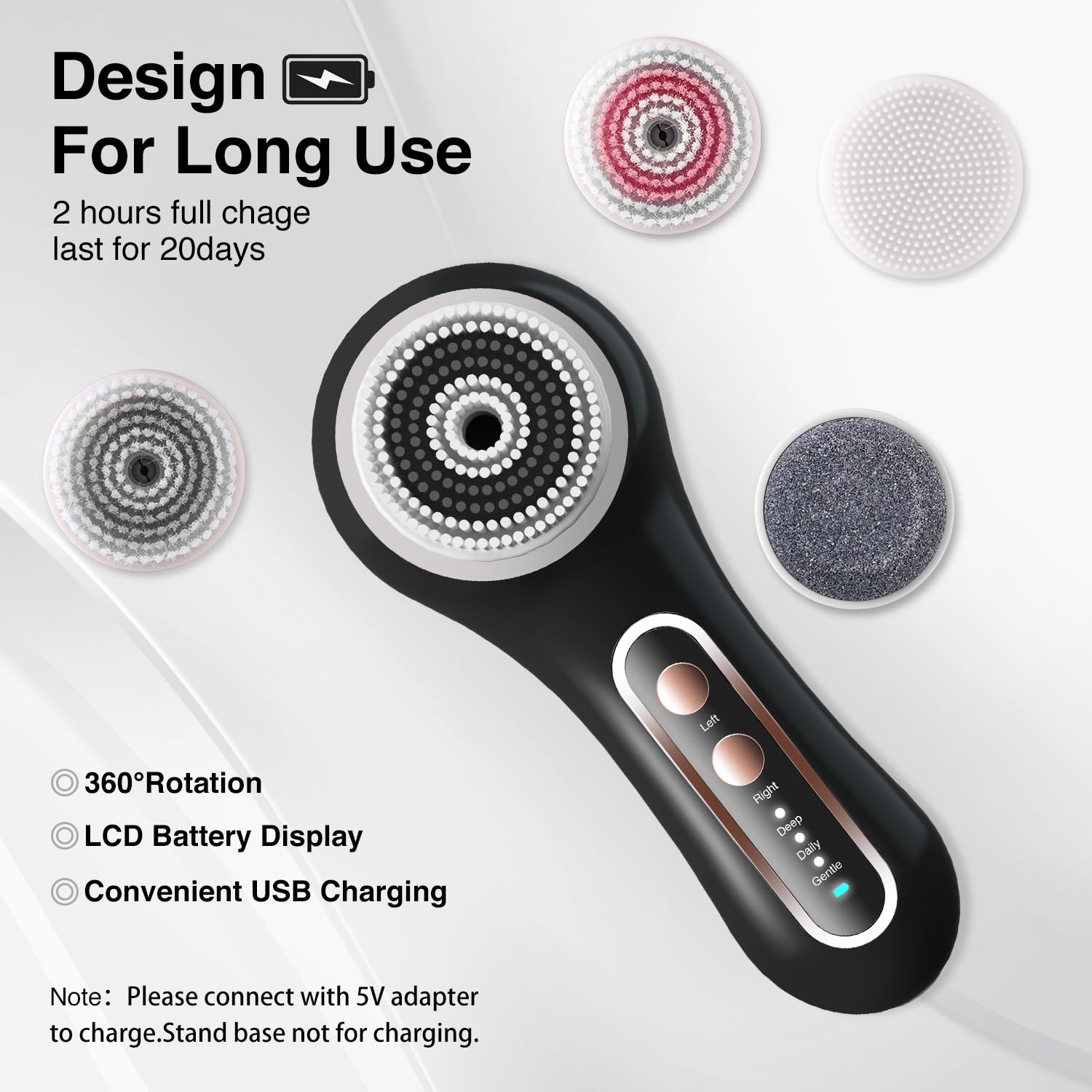 Umickoo face scrubber 800mAh battery for extended use.