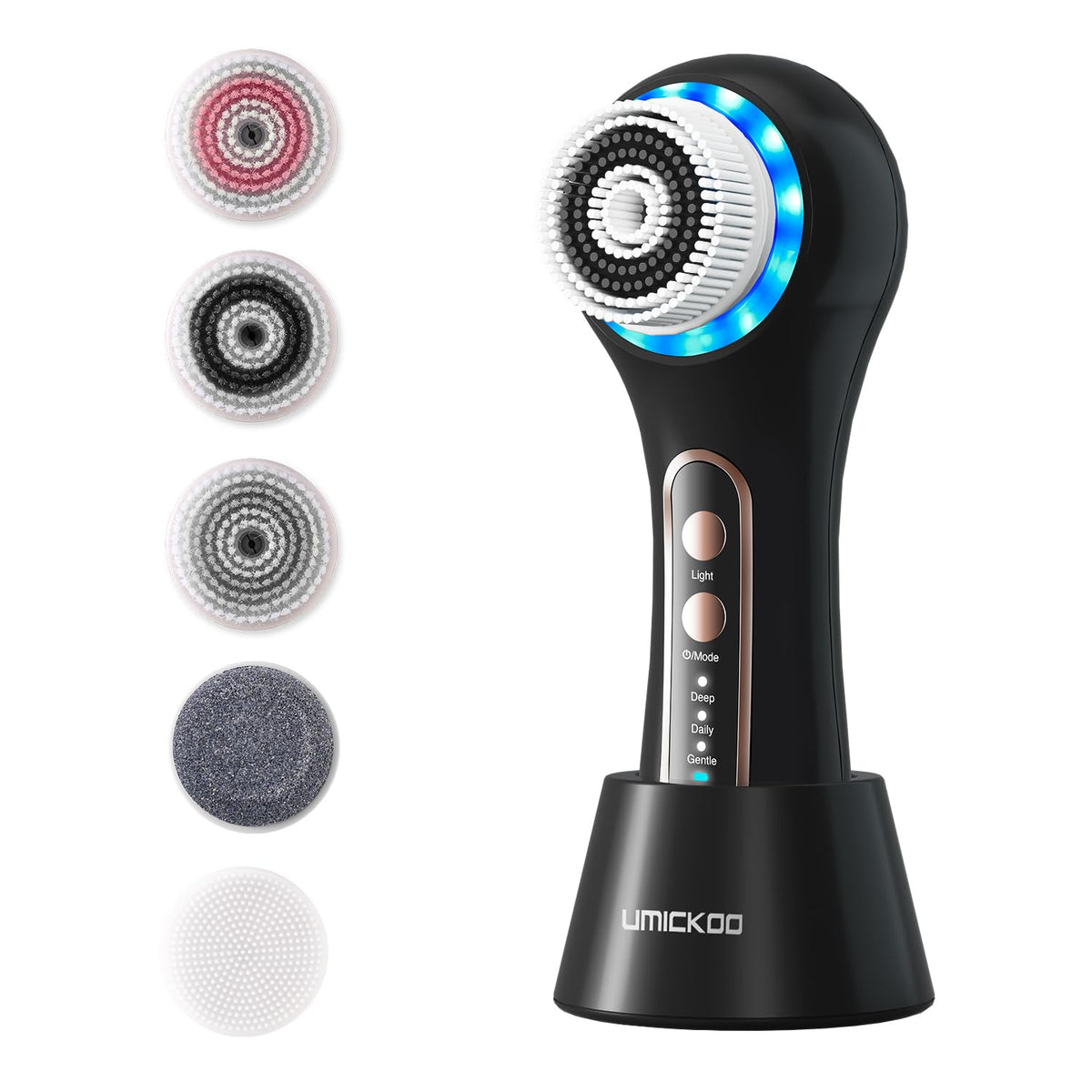 Umickoo Face Scrubber with rechargeable battery offers long-lasting daily cleansing.