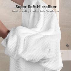 Umisleep elastic loop hair towel closeup shows secure hands-free fit