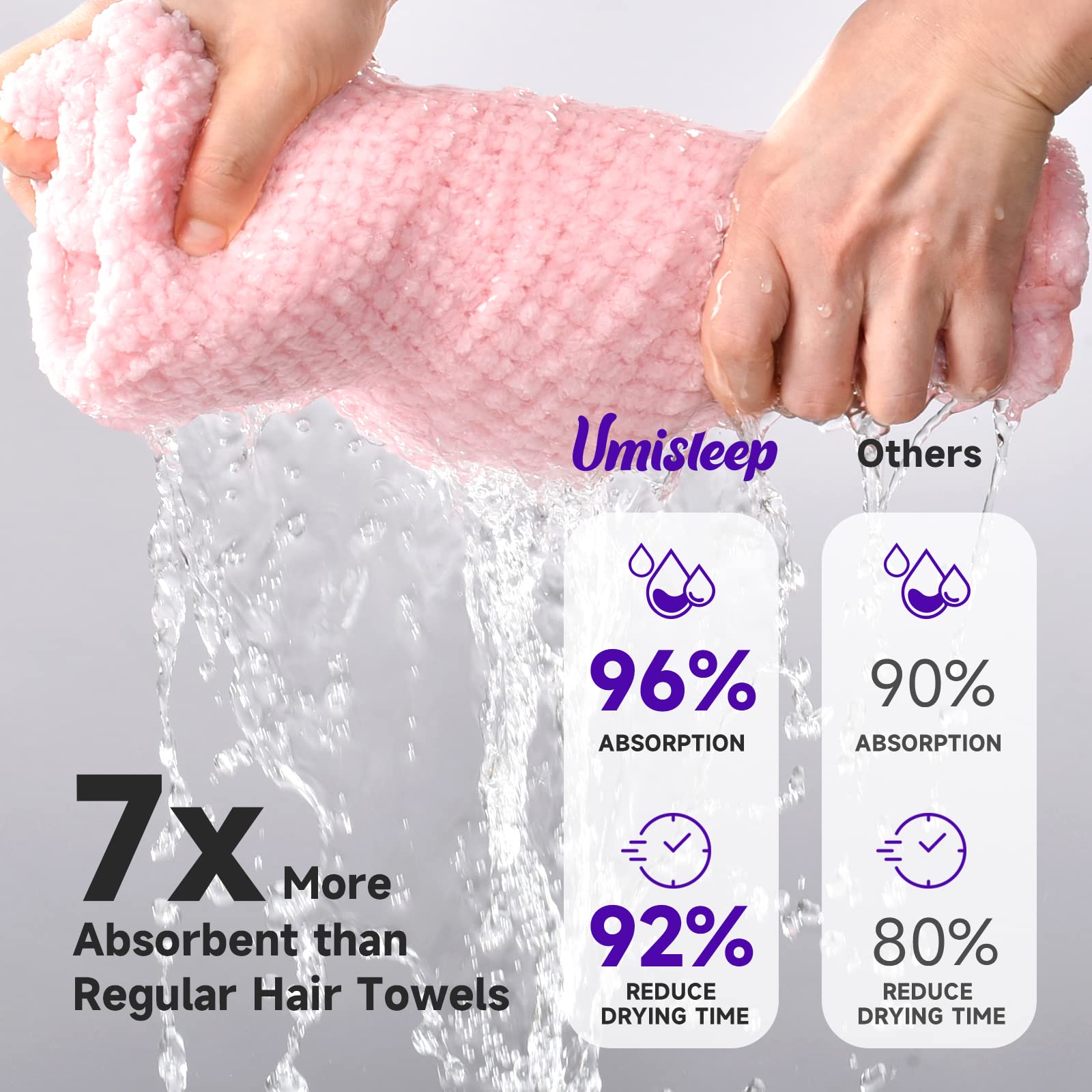 Umisleep long-hair drying use-case image illustrating efficient drying for thick curls