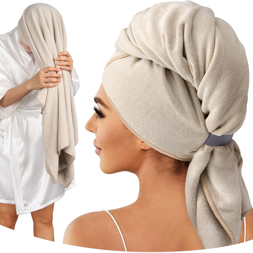 Umisleep microfiber hair towel camel 41x30 full wrap for rapid drying.