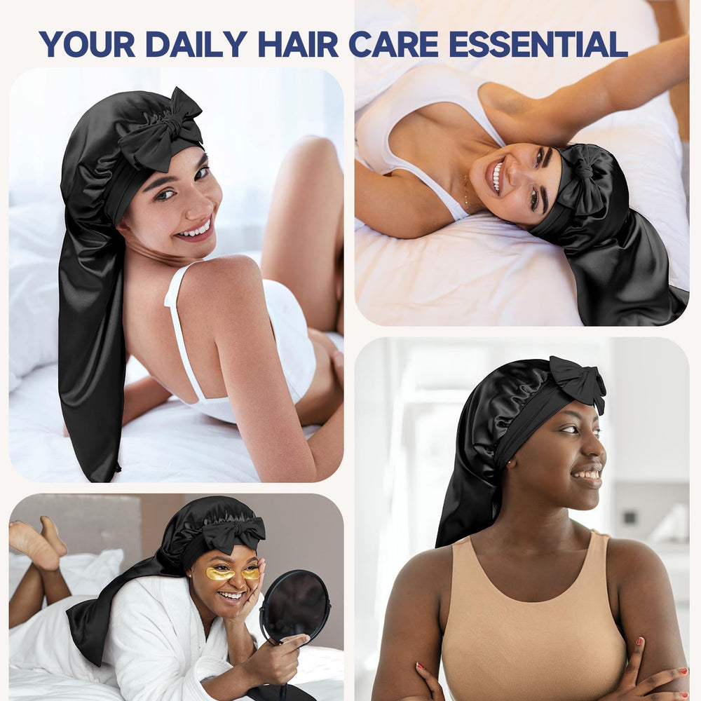 Umisleep bonnet shown during skincare to keep hair away from face