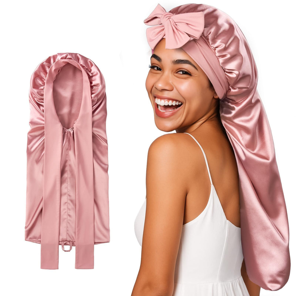 Umisleep silk bonnet packaging highlights premium 22 momme silk for gentle night care.