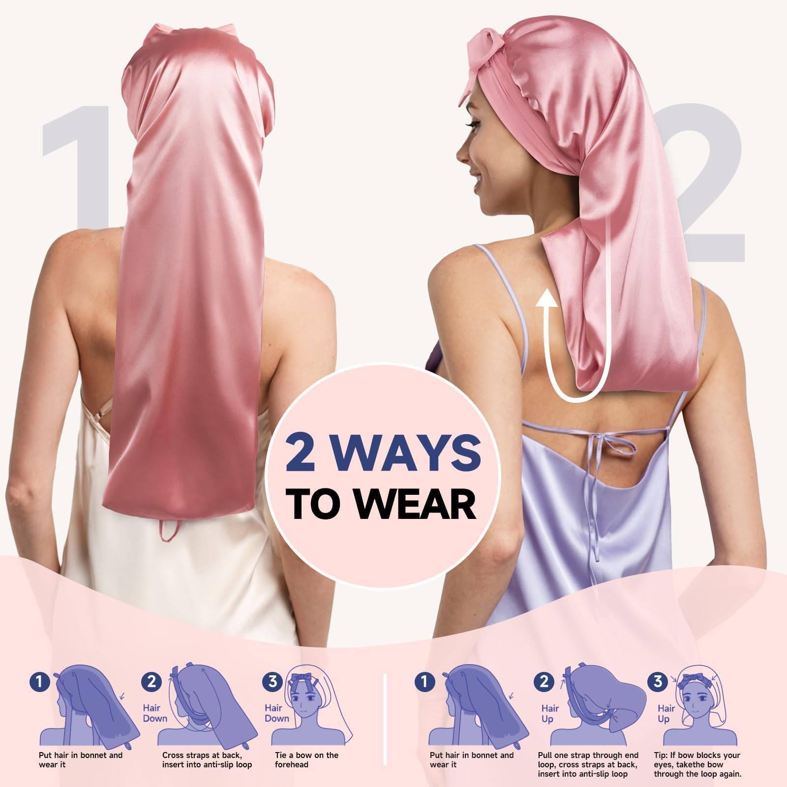 Umisleep bonnet helps keep hair out of the face during skincare and makeup routines.