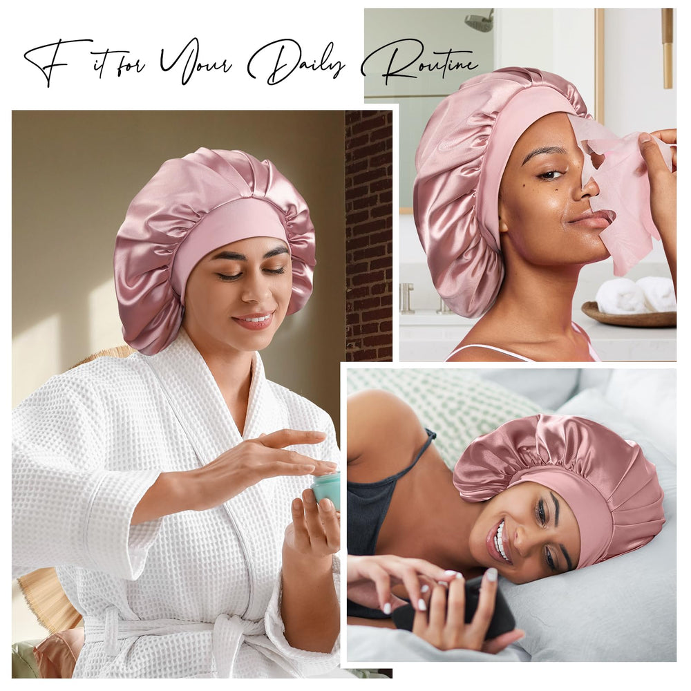 UmiSleep pink silk bonnet with buckle adjustable fit for all-night wear.