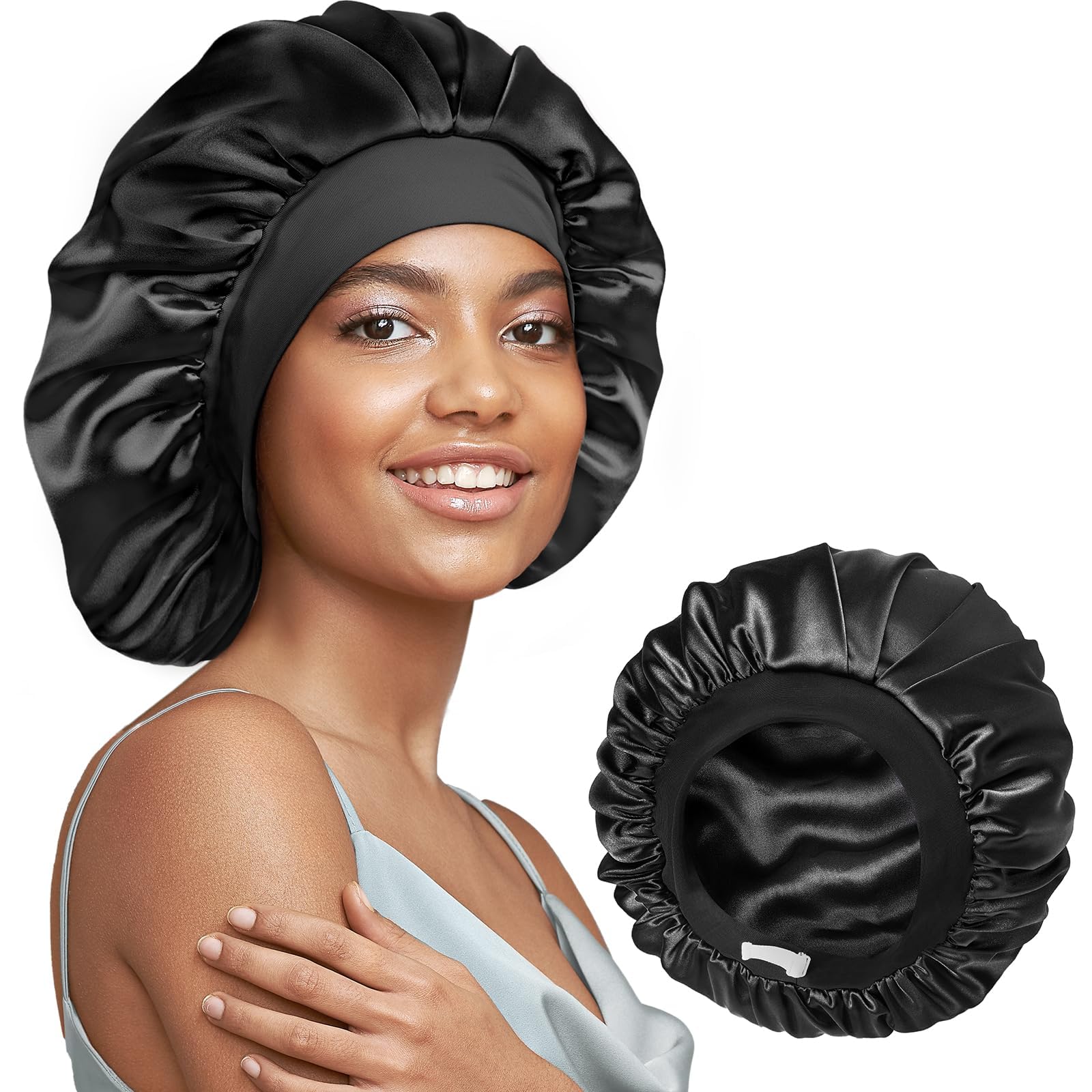 Umisleep silk bonnet closeup showing real Mulberry silk for hair protection