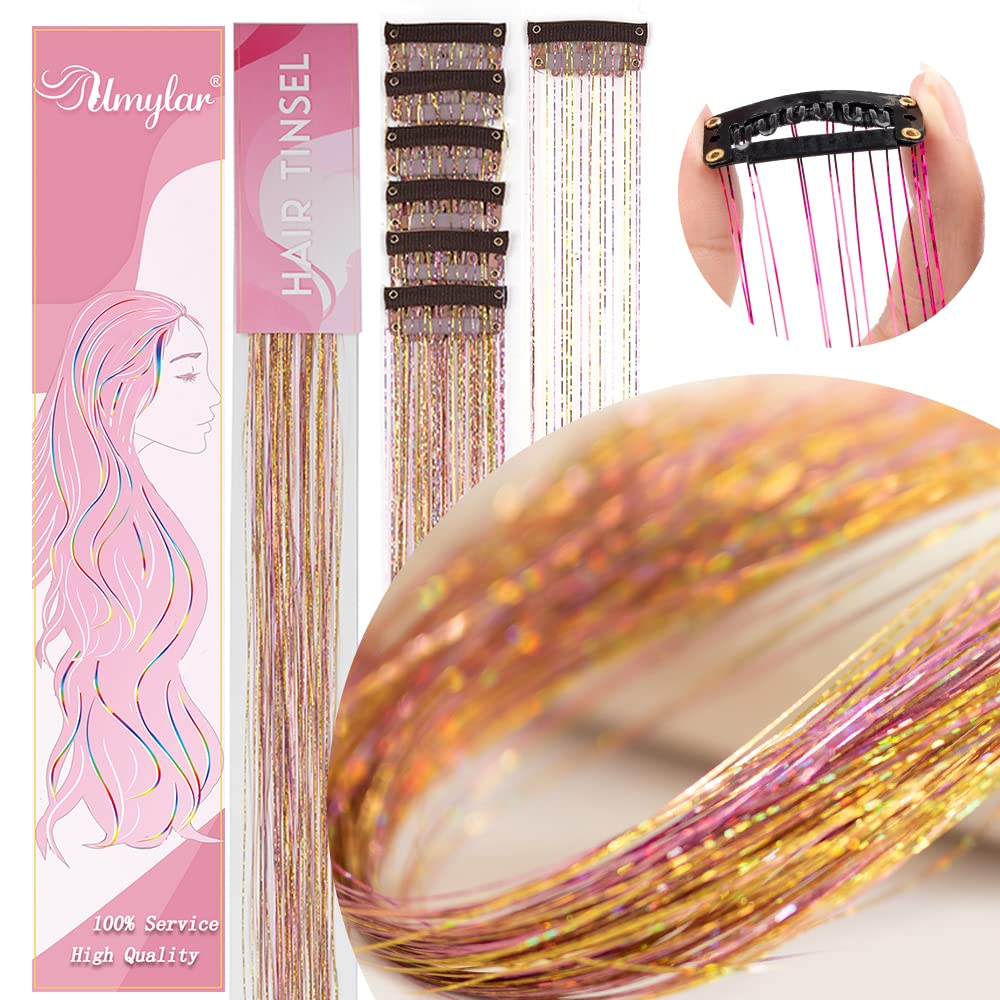 Umylar 20-Inch Clip-In Tinsel Extensions close-up with metal clip for easy application