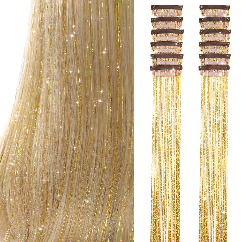 Umylar 20-inch glitter tinsel extensions add length and sparkle for everyday or party looks.