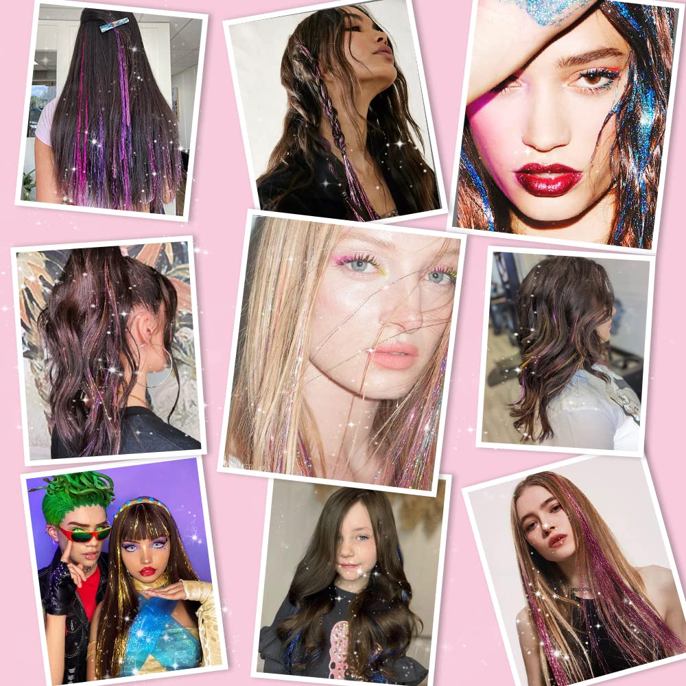 Umylar glitter tinsel clip-in extensions for quick color pop