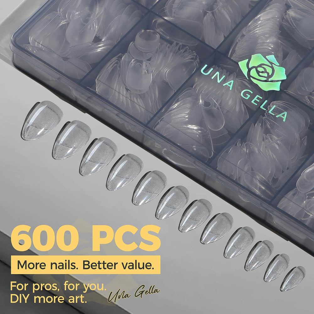 UNA GELLA 12 sizes almond nail tips helps fit varied nail shapes precisely.