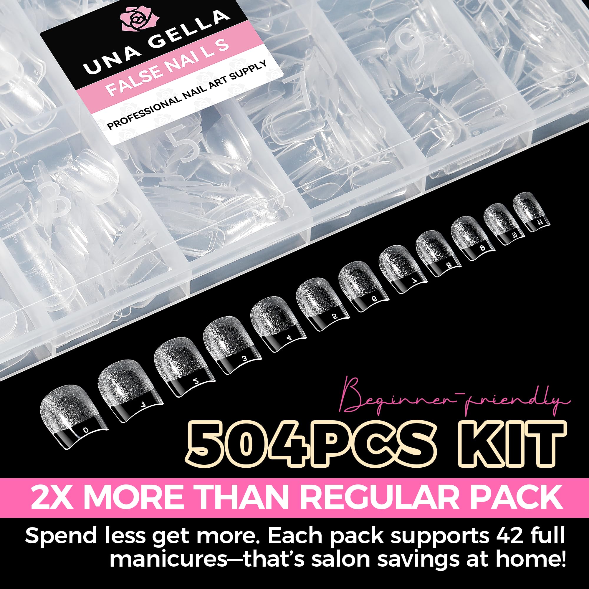 UNA GELLA 12-sizes tip chart reveals easy sizing for most nails.