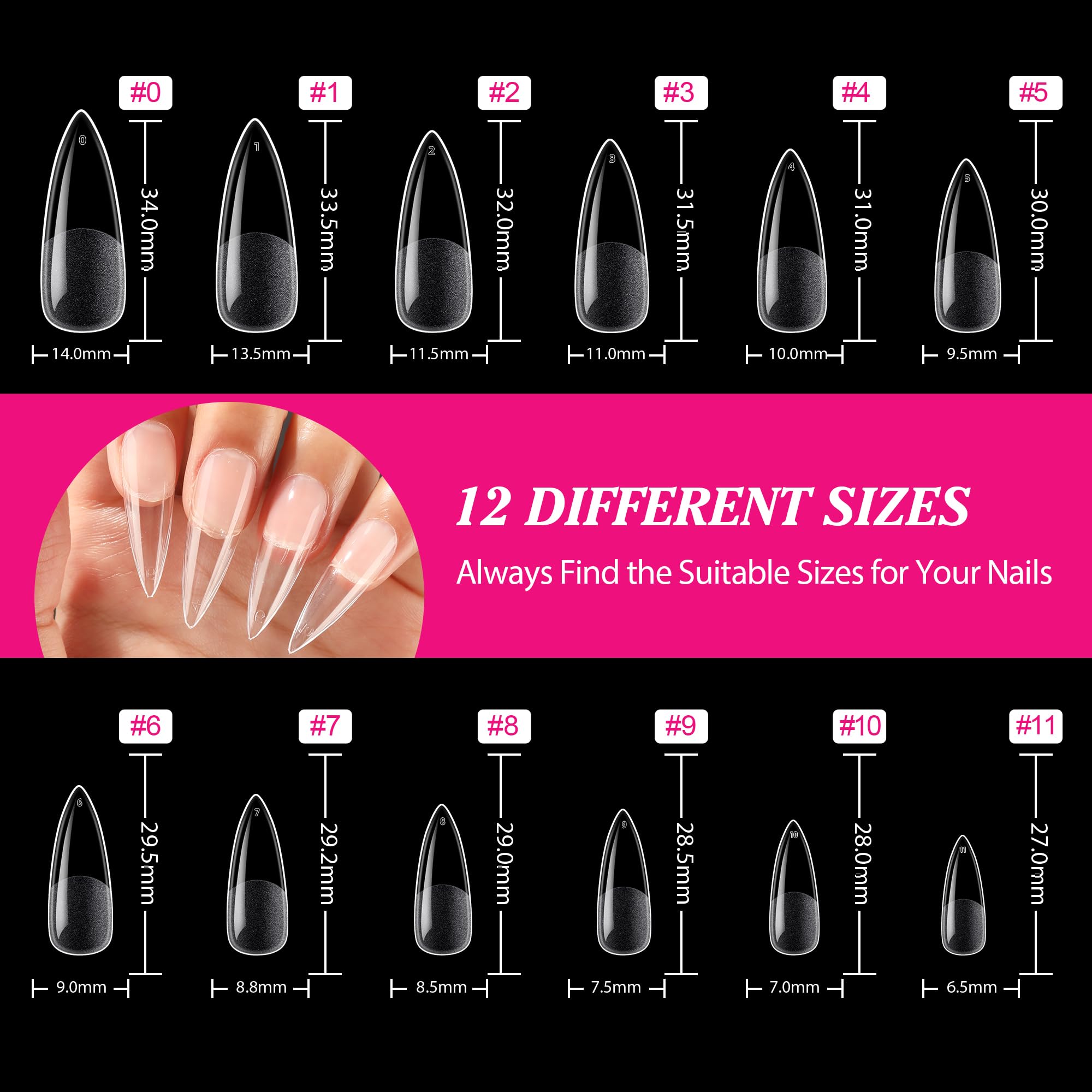 UNA GELLA 12 sizes with top-number markings speeds size selection.