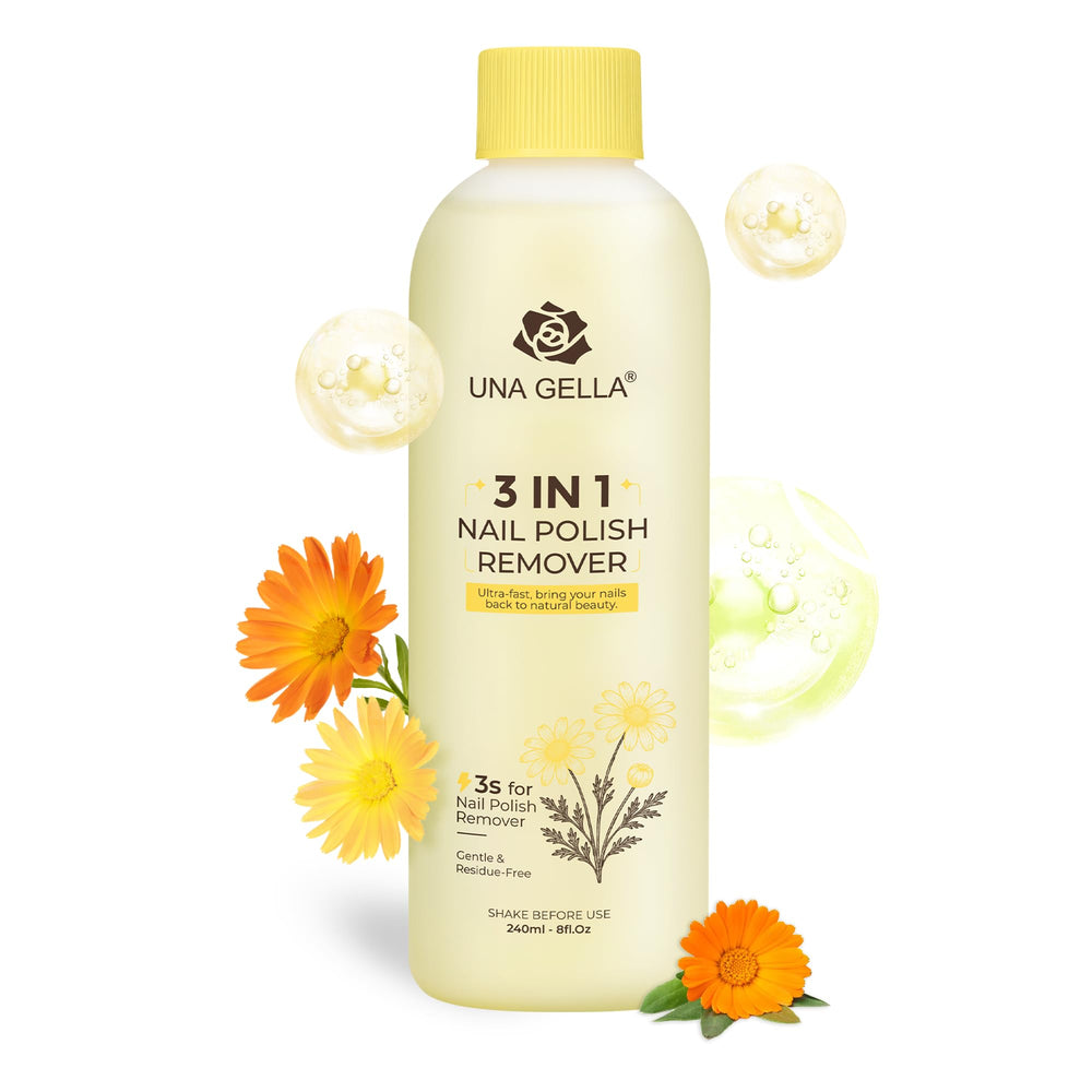 UNA GELLA acetone remover bottle with easy-use cap for quick polish removal.