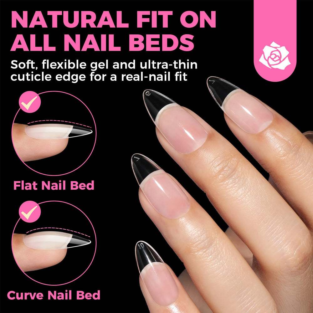 UNA GELLA almond gel nail tips clear for easy color application and long lasting wear.