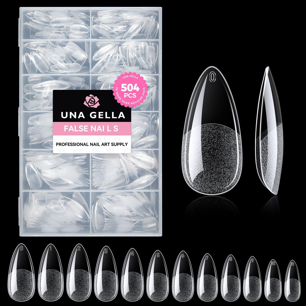 UNA GELLA almond gel nail tips full cover for seamless DIY nails with natural shine.