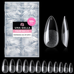 UNA GELLA almond gel nail tips full cover for seamless DIY nails with natural shine.