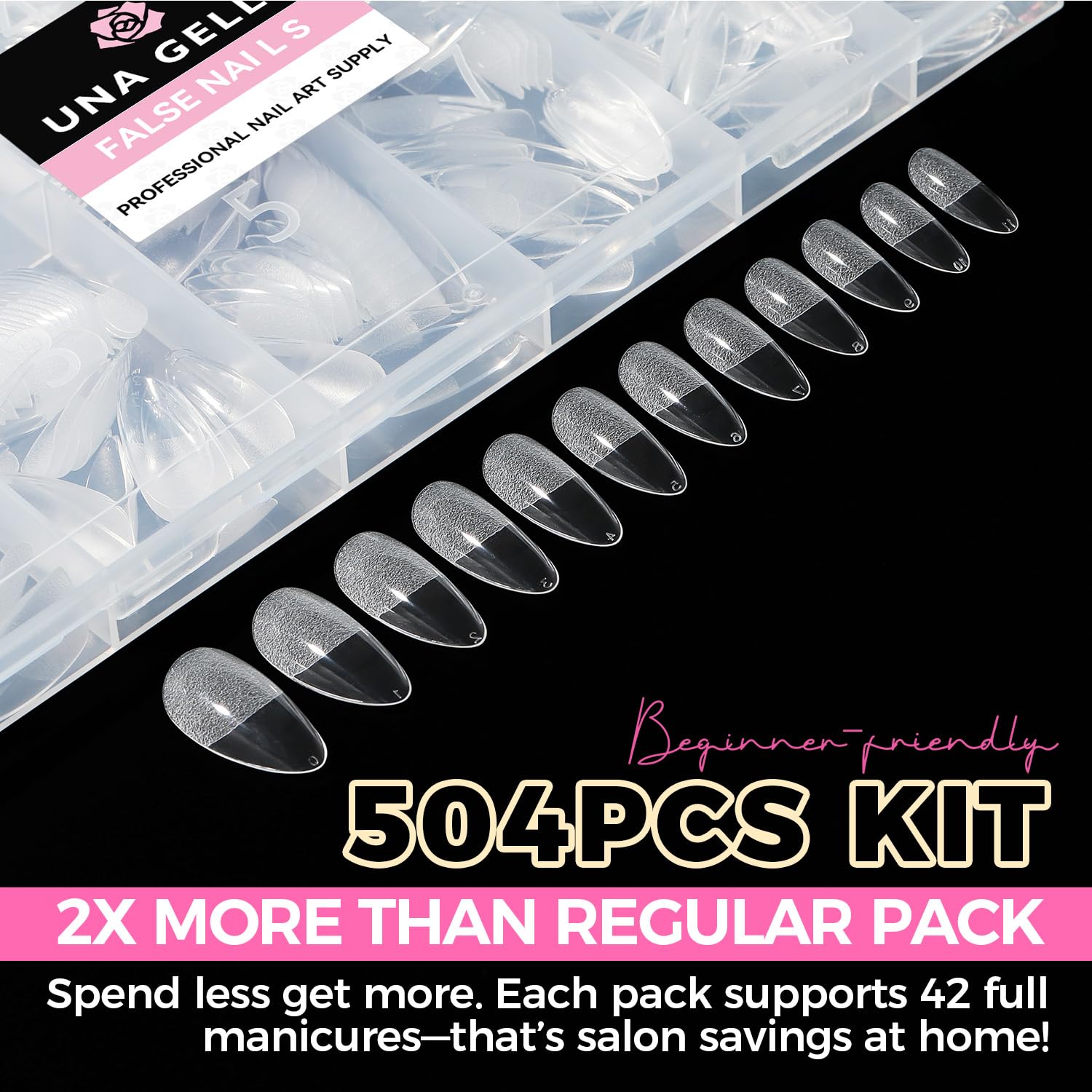 UNA GELLA almond gel nail tips medium almond shape for natural looking extensions.