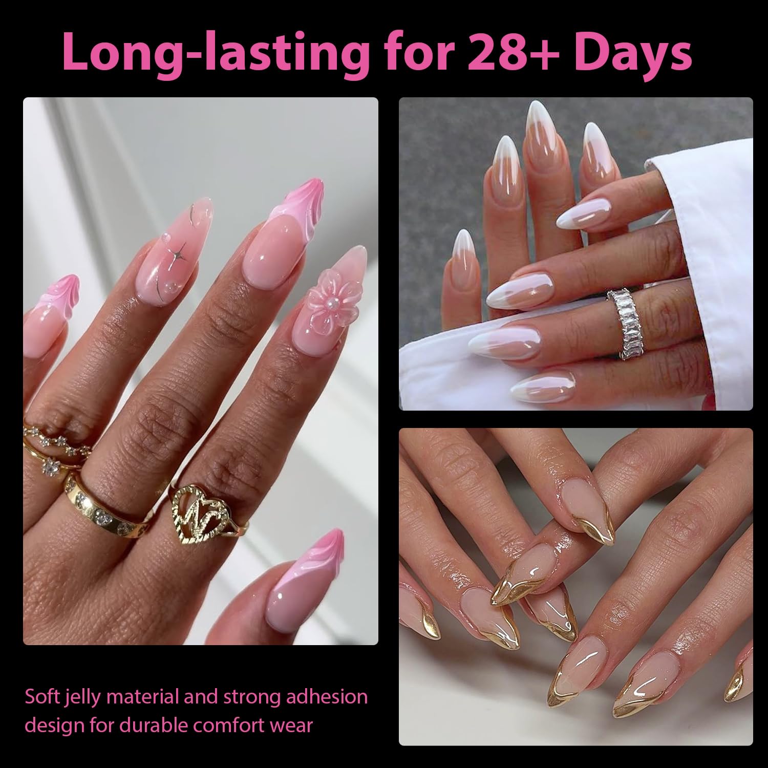 UNA GELLA almond gel nail tips no crease design for sleek edges.