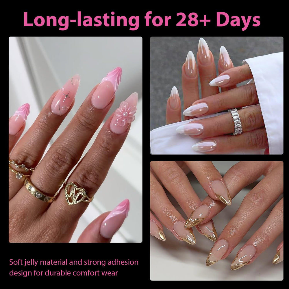 UNA GELLA almond gel nail tips no crease design for sleek edges.