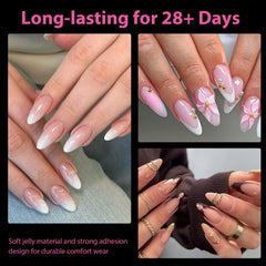 UNA GELLA almond gel nail tips pre-etched for quick professional-looking at home manicures.