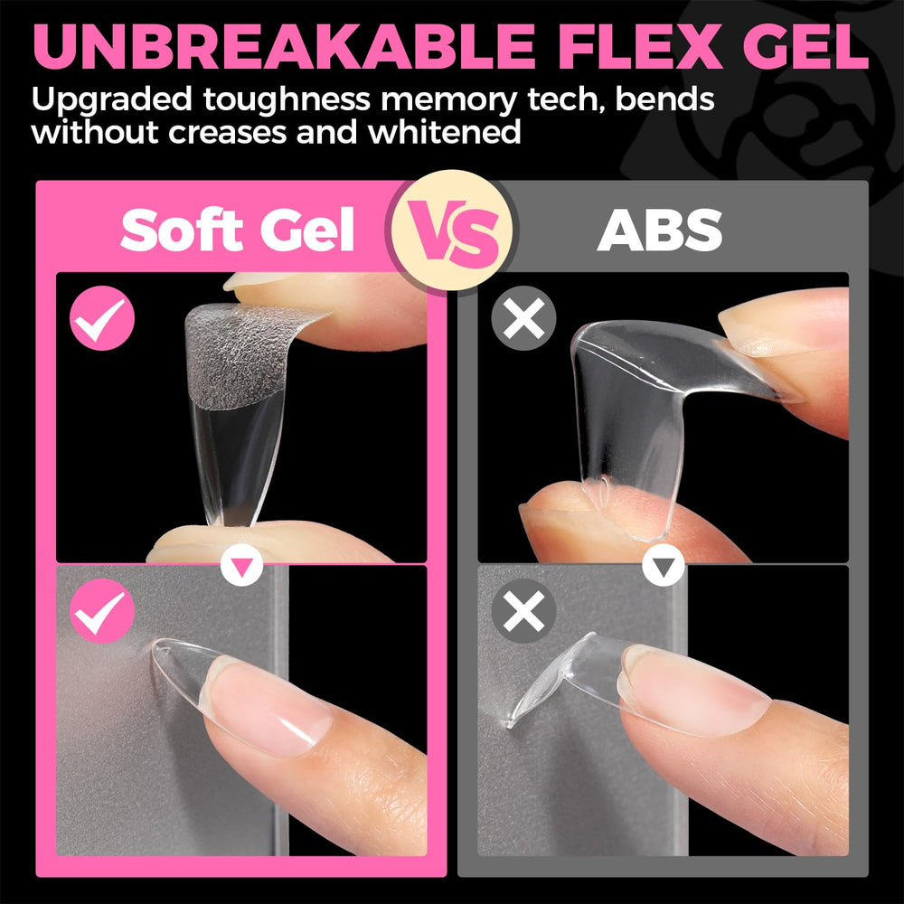 UNA GELLA almond gel nail tips soft application for comfortable snug fit.