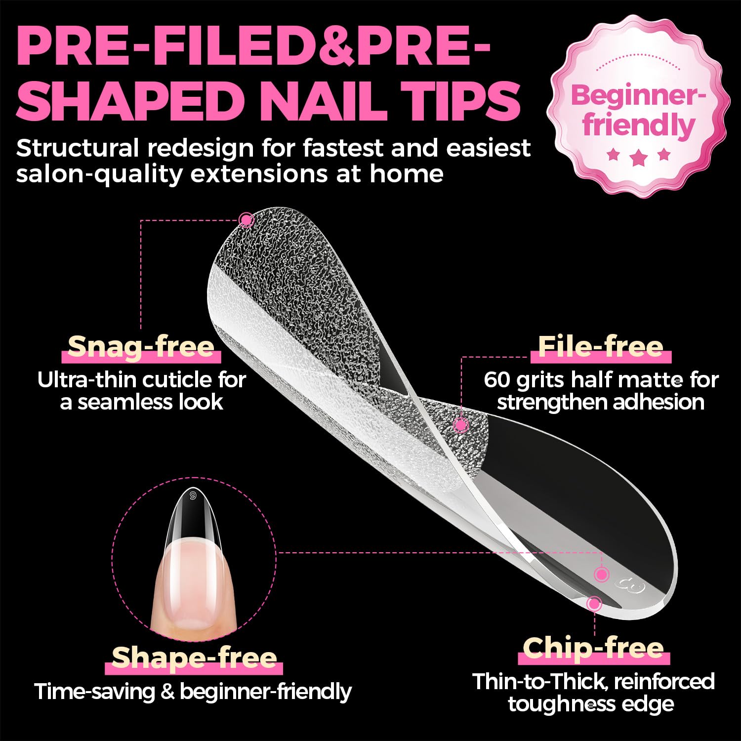 UNA GELLA almond gel nail tips twelve sizes ensures precise nail fit.