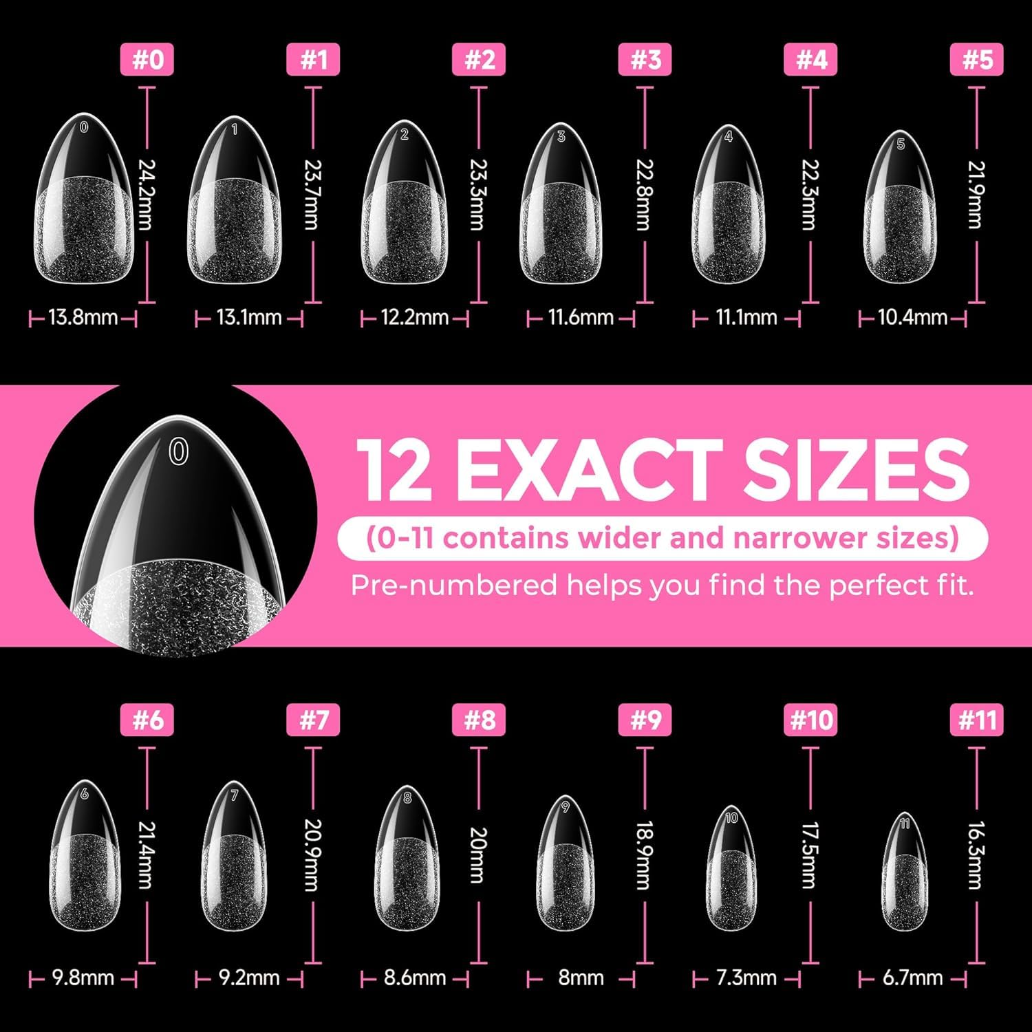 UNA GELLA Almond Nail Tips clear tips suitable for salon and home use.