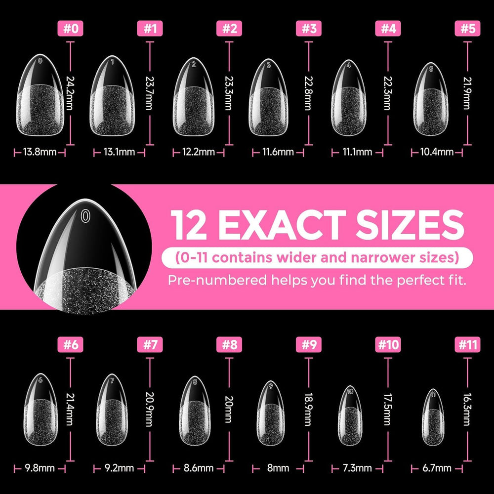 UNA GELLA Almond Nail Tips clear tips suitable for salon and home use.