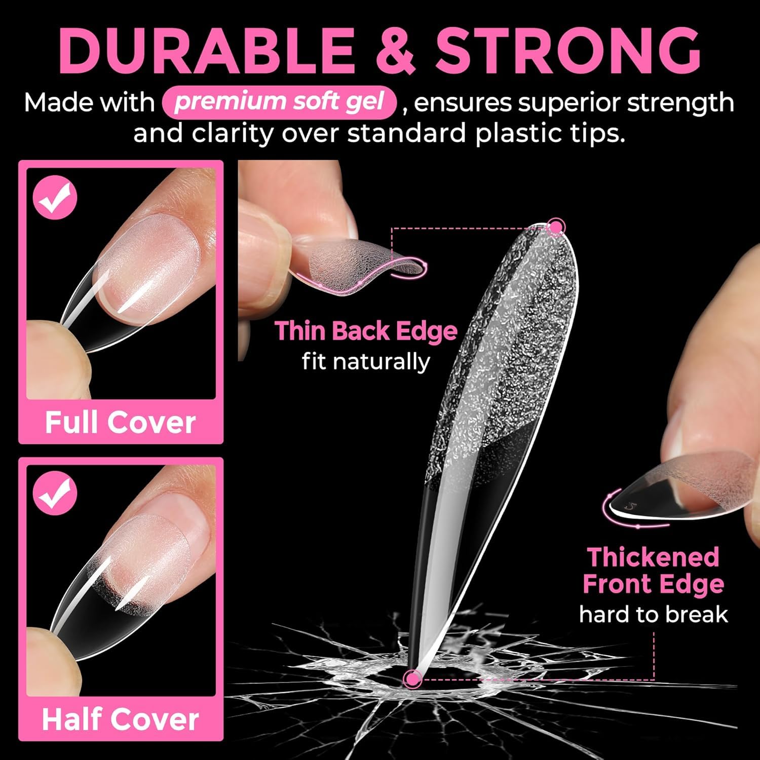 UNA GELLA Almond Nail Tips no-trace bending and easy shaping.