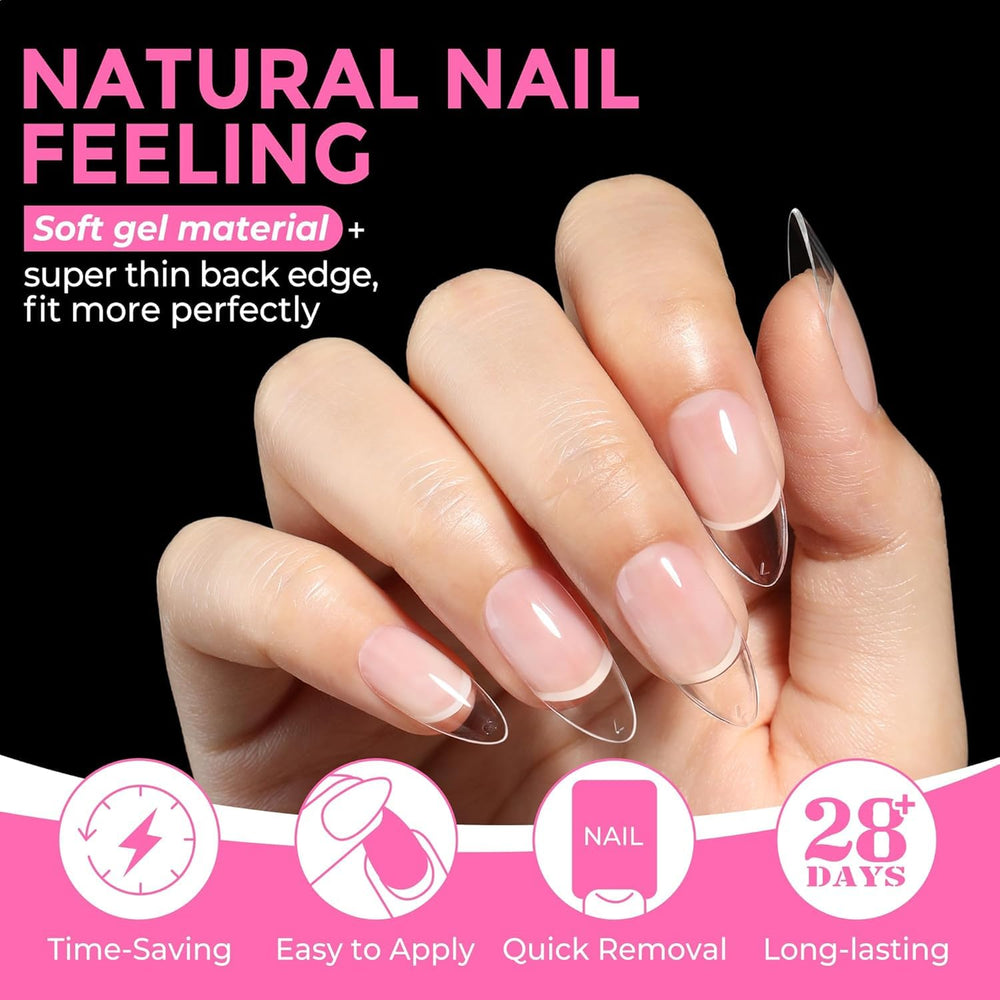 UNA GELLA Almond Nail Tips pre-etched surface saves filing time.