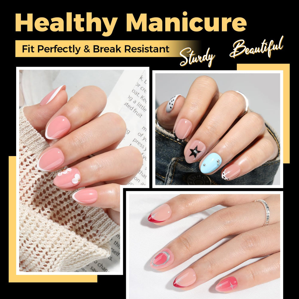 UNA GELLA almond nail tips pre-shaped closeup matte finish for natural fit