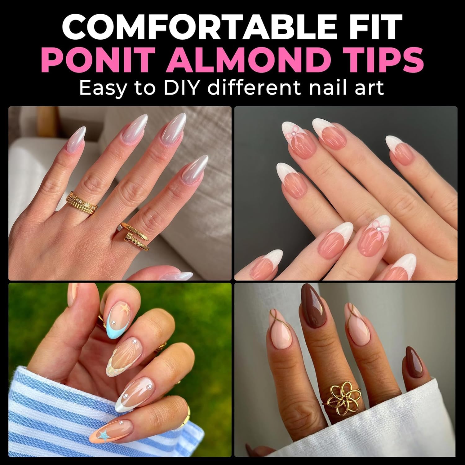 UNA GELLA Almond Nail Tips thin back edge for a better fit.