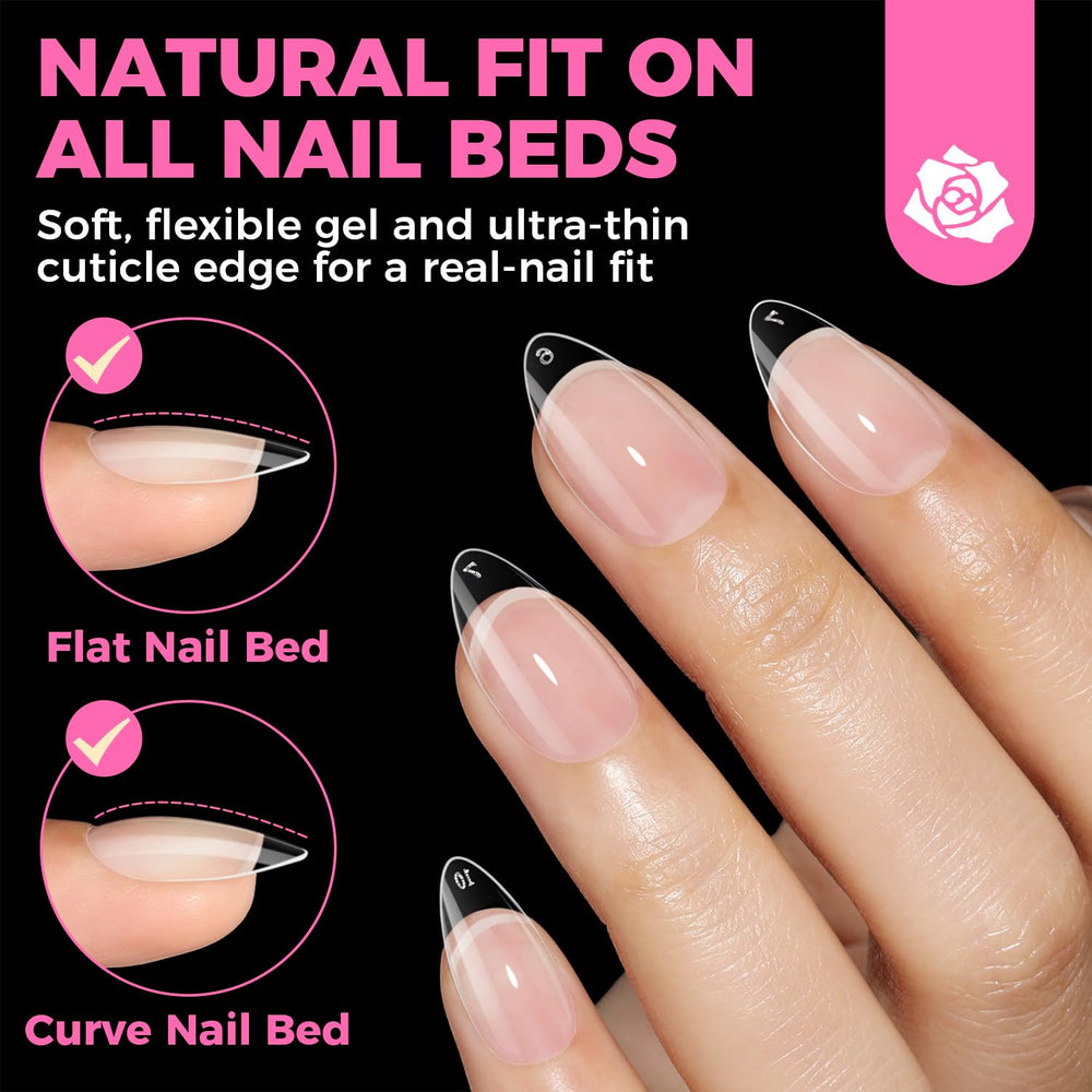 UNA GELLA almond shape tips collection includes 12 sizes for precise fit