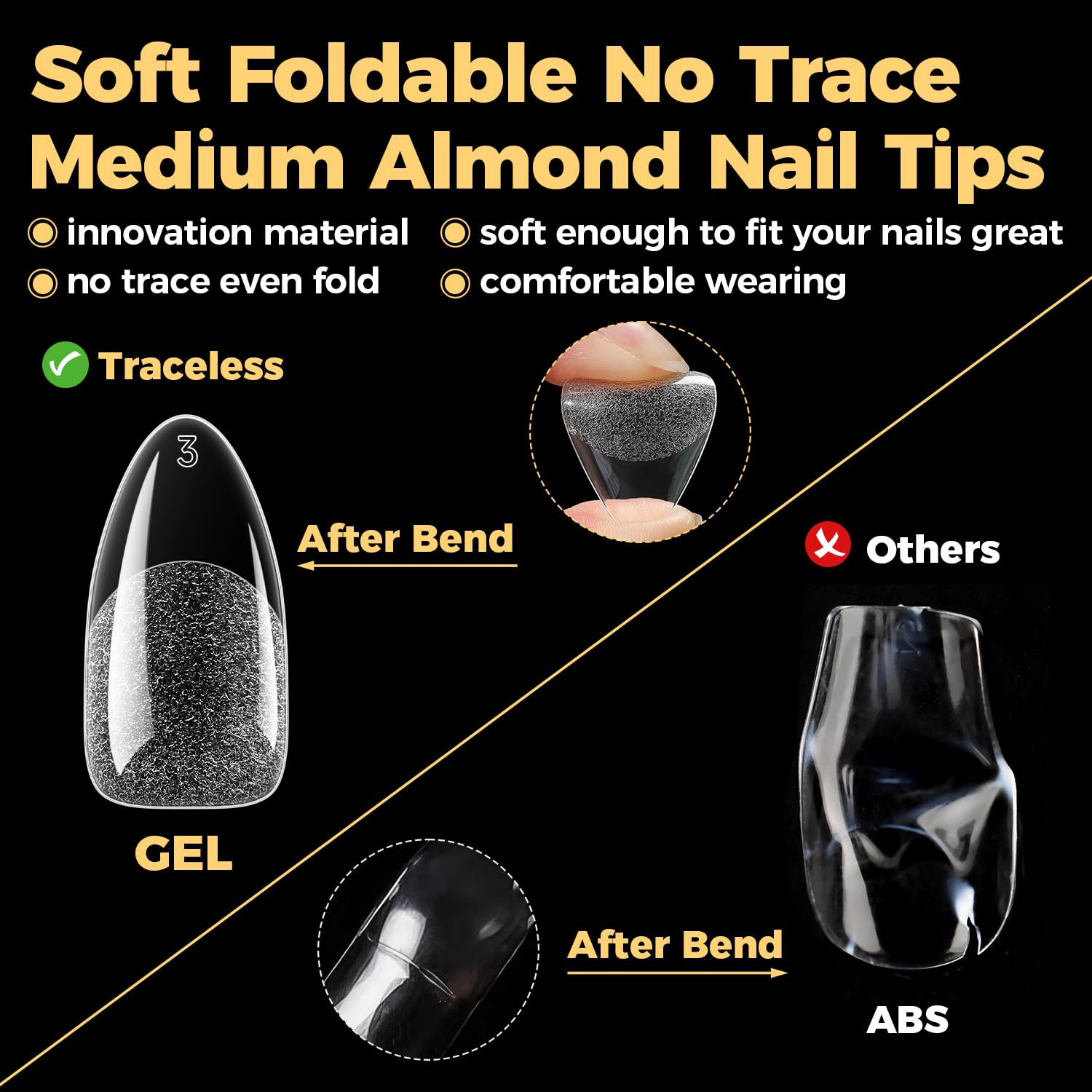 UNA GELLA almond tip surface closeup showcases smooth texture ready for shaping.