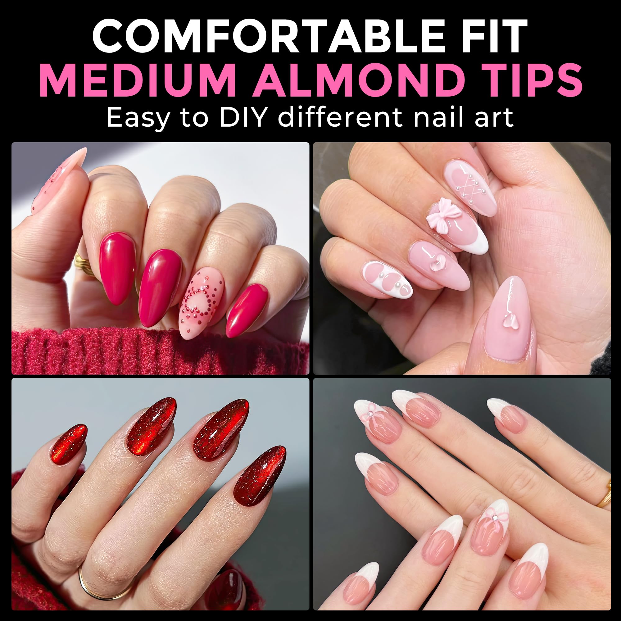 UNA GELLA almond tips 12 sizes top highlights versatile fit for every nail