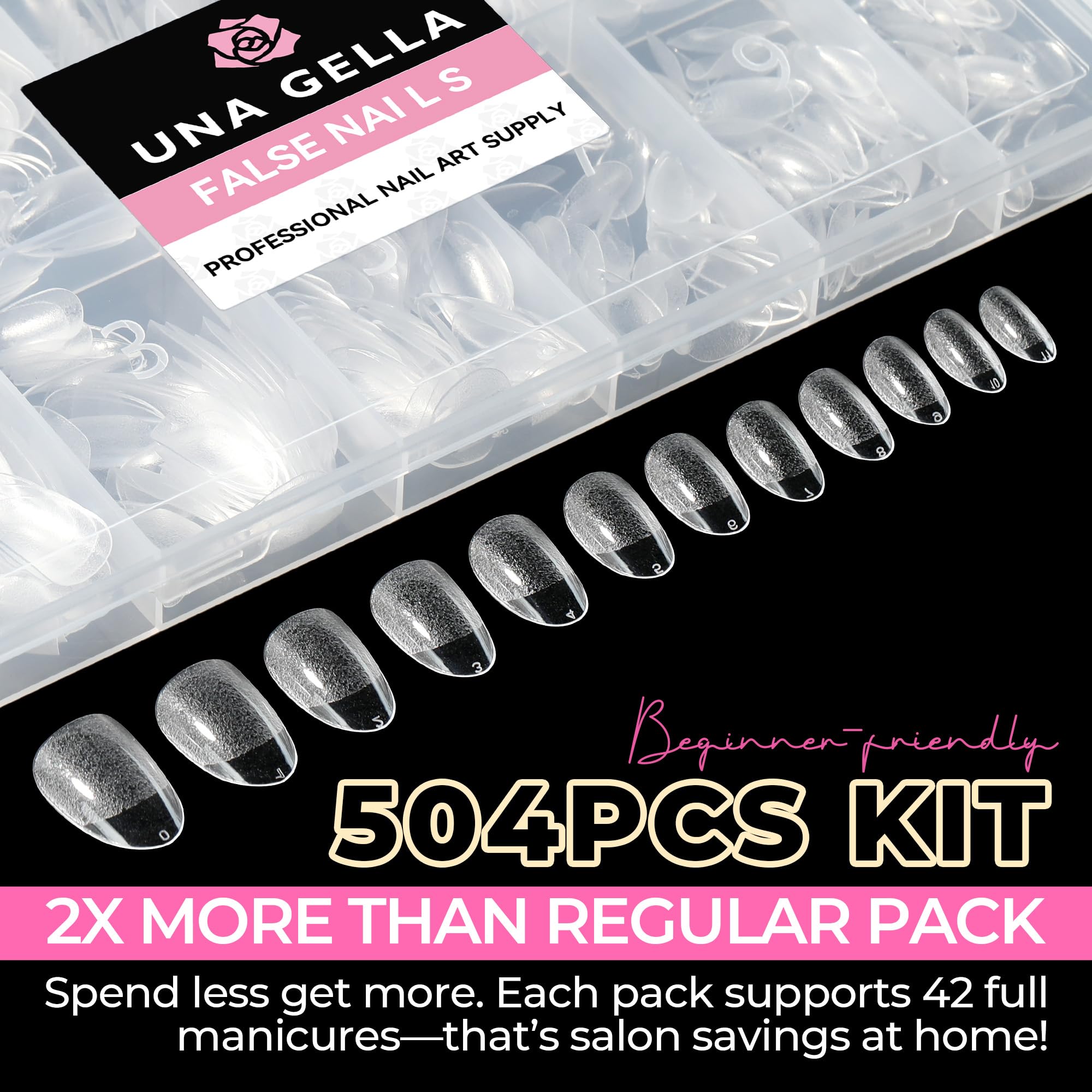 UNA GELLA clear almond tips suitable for DIY overlays at home.