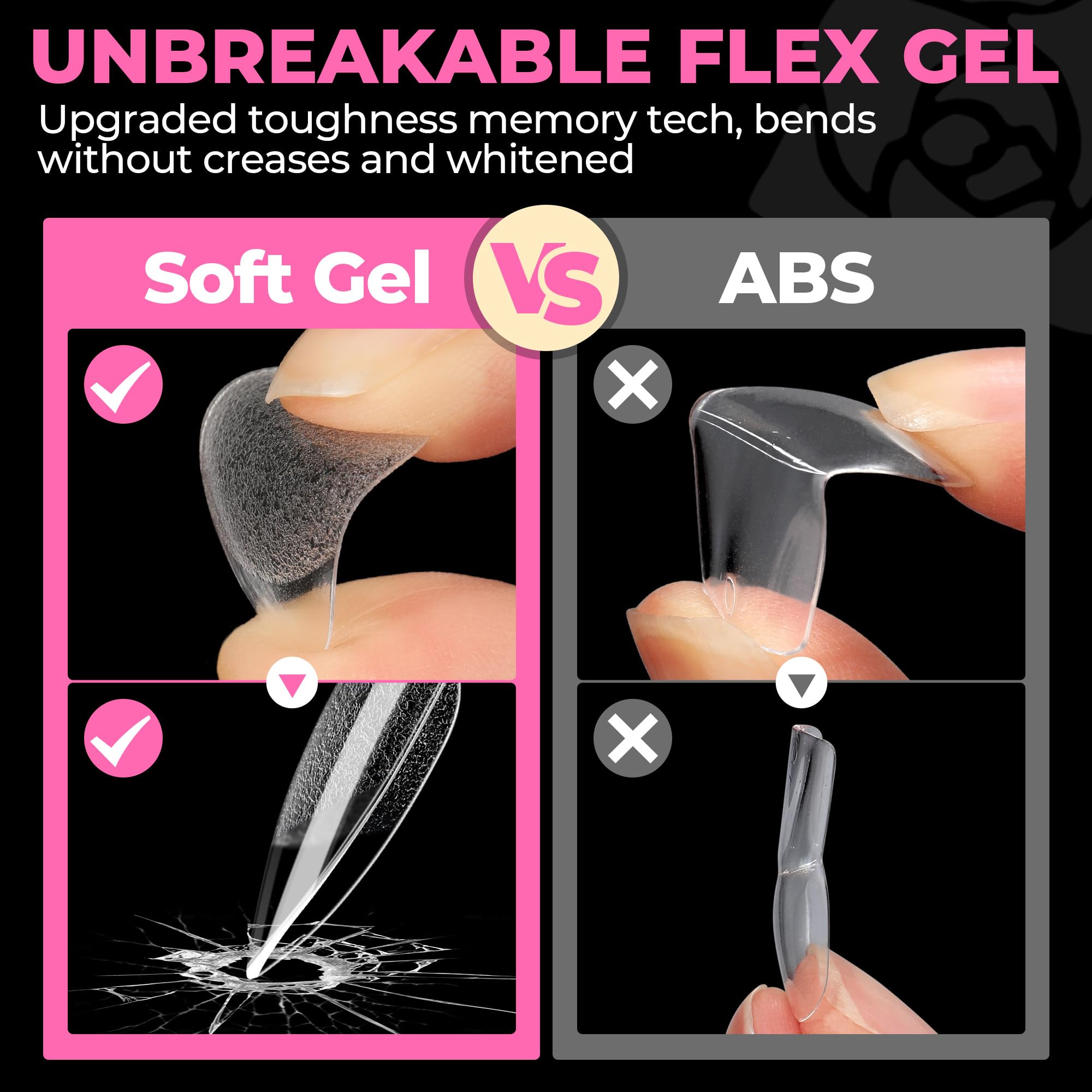 UNA GELLA clear almond tips with seamless overlays for professional look.
