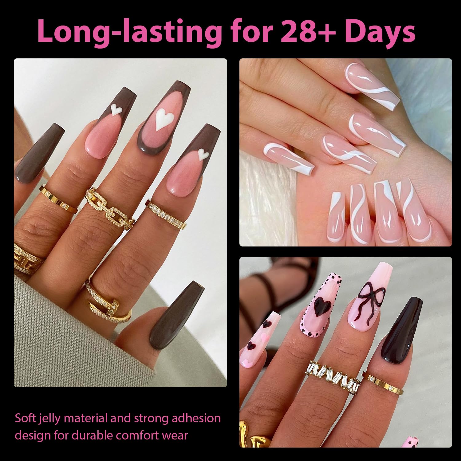 UNA GELLA clear coffin nail tips laid out for easy DIY application.