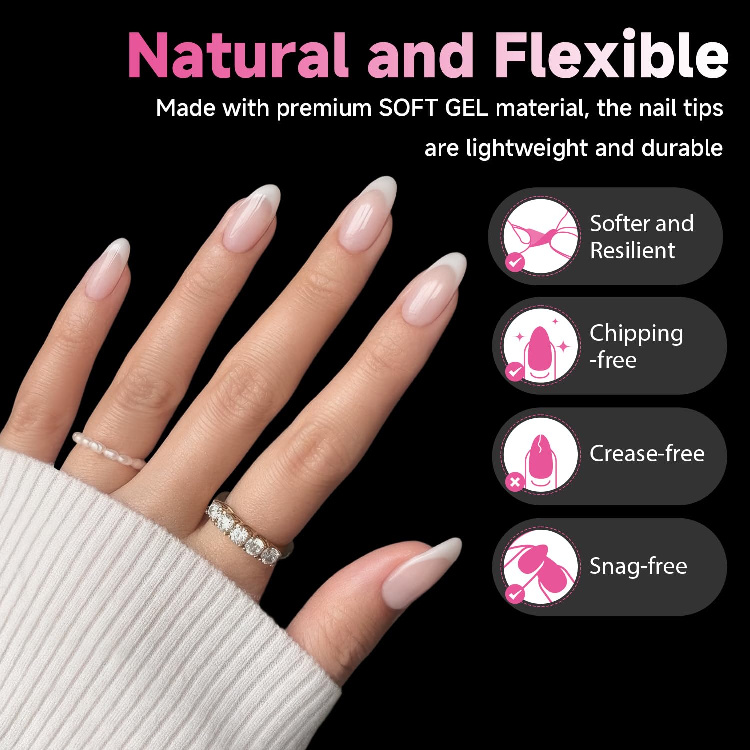 UNA GELLA clear-cover almond nail tips suited for transparent nail art