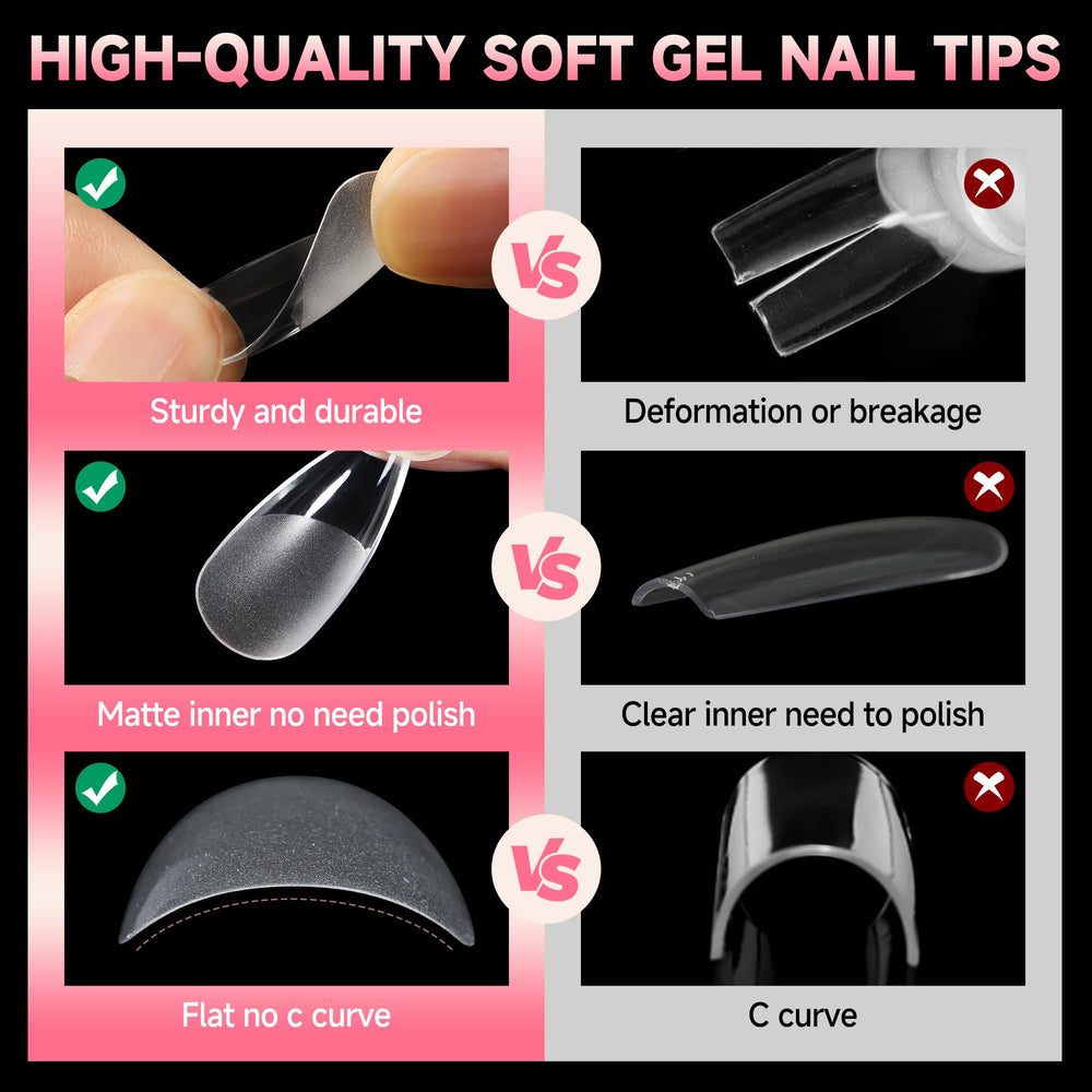 UNA GELLA clear nail tips showing strong adhesion and smooth surface.