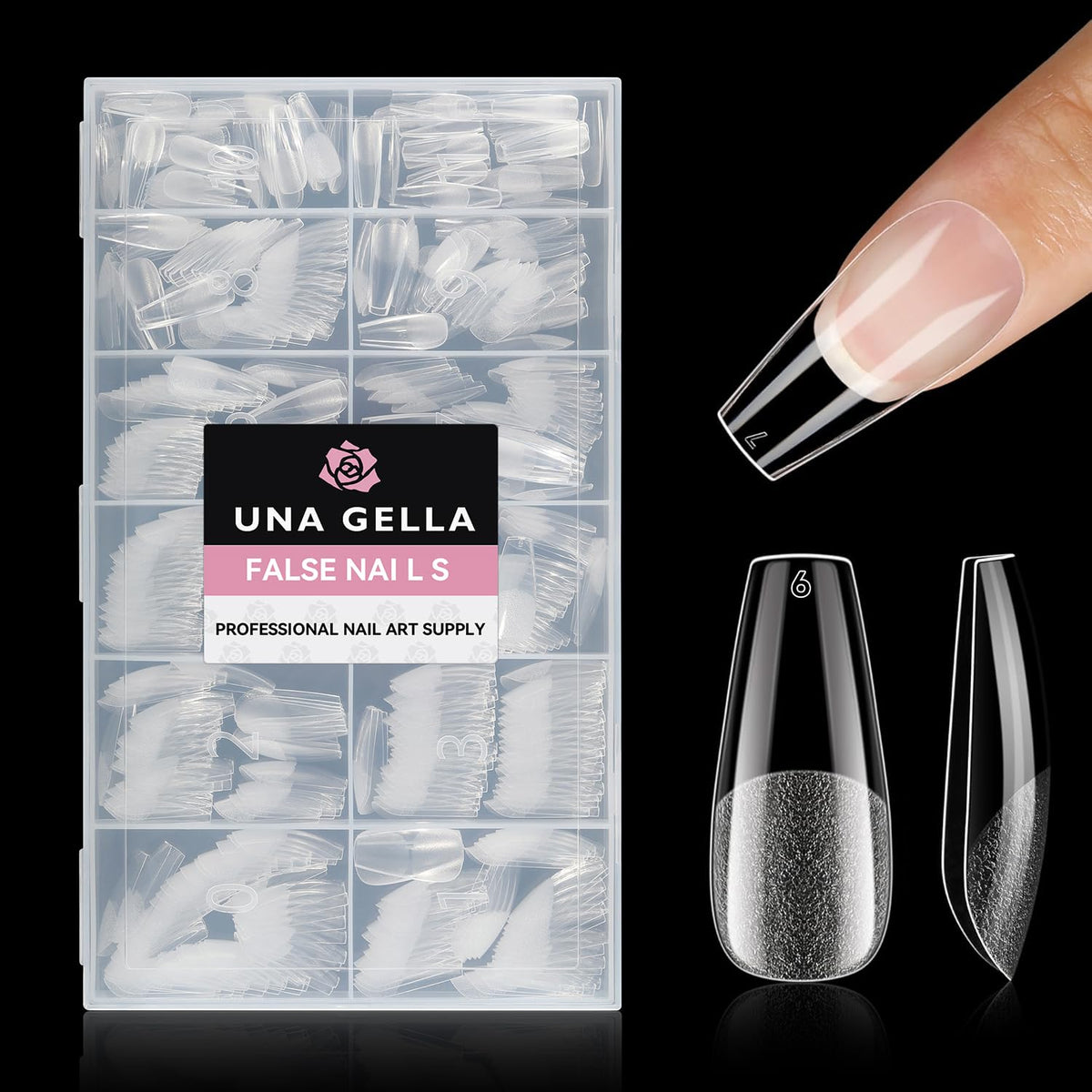 UNA GELLA coffin nails tips box with 216 pieces for easy home extensions