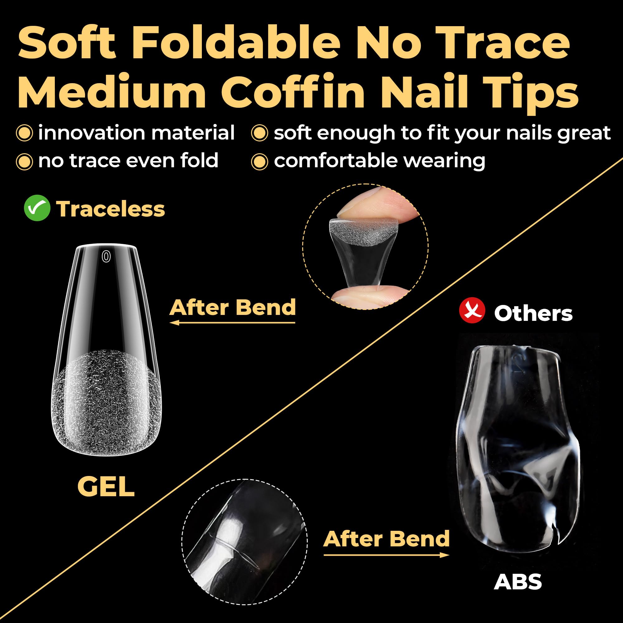 UNA GELLA coffin tips clear no-crack design in close view.
